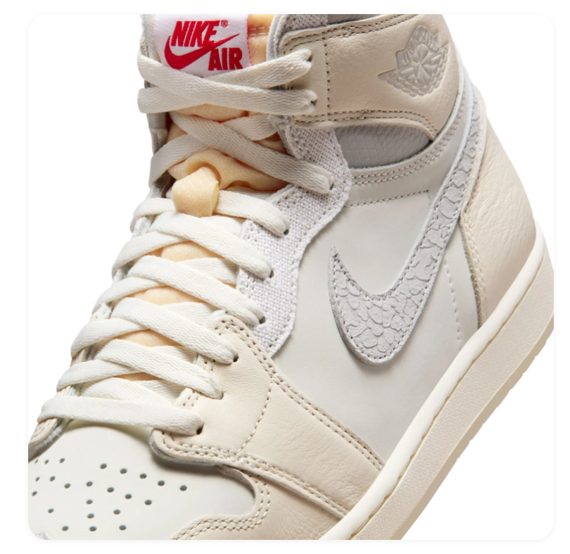 Air Jordan 1 High Cream & Grey Sneakers with Textured Swoosh