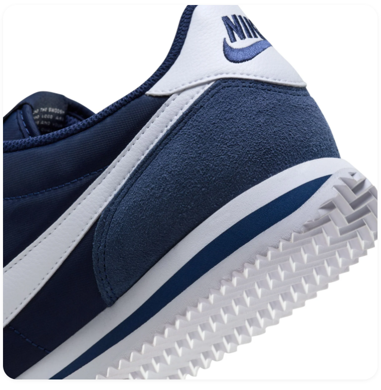 Nike Cortez Navy & White Sneakers with Blue Suede-Like Overlays