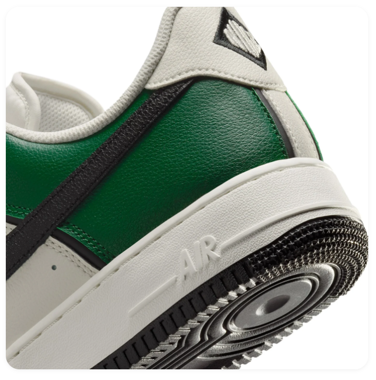 Nike Air Force 1 Green & Cream Sneakers with Black Swoosh