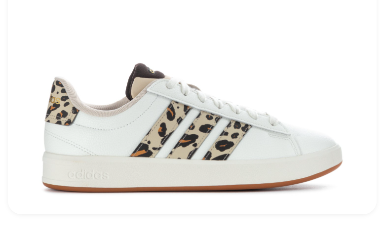 Adidas White Low-Top Sneakers with Leopard-Print Stripes