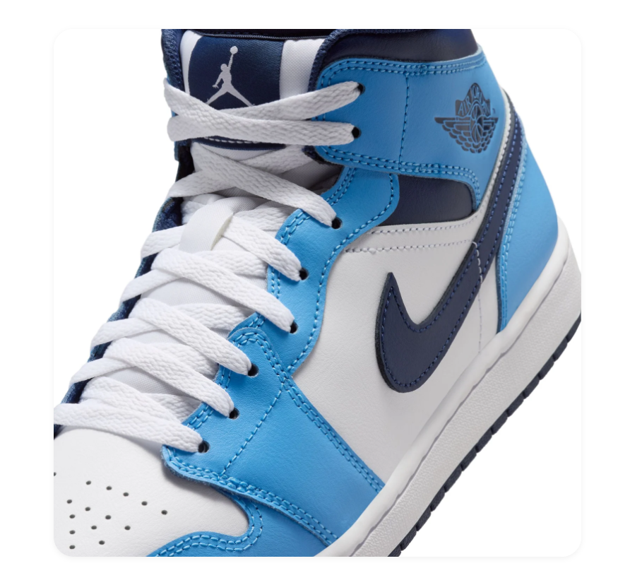 Air Jordan 1 Mid Blue, White & Navy Sneakers