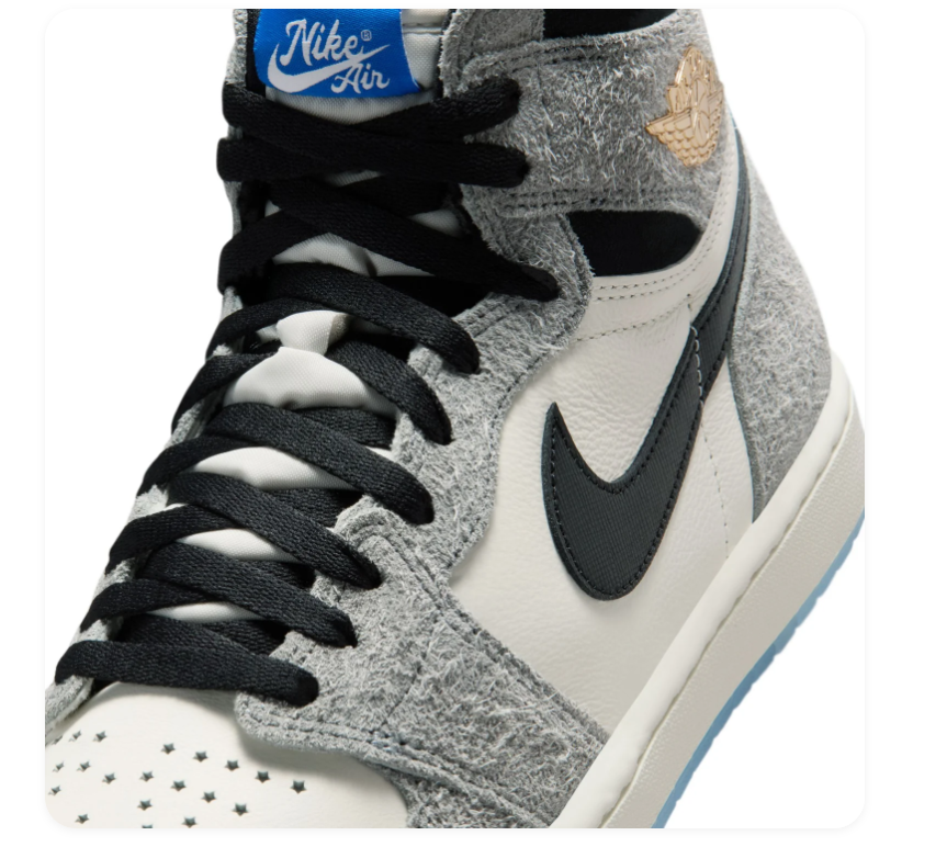 Air Jordan 1 High Grey & White Sneakers with Blue Sole