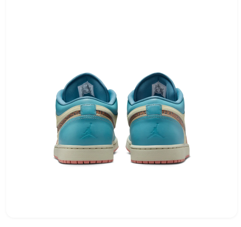 Air Jordan 1 Low Turquoise & Cream Sneakers with Pink Accents