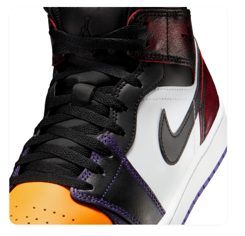 Air Jordan 1 Mid Black & White Sneakers with Gold and Purple Accents