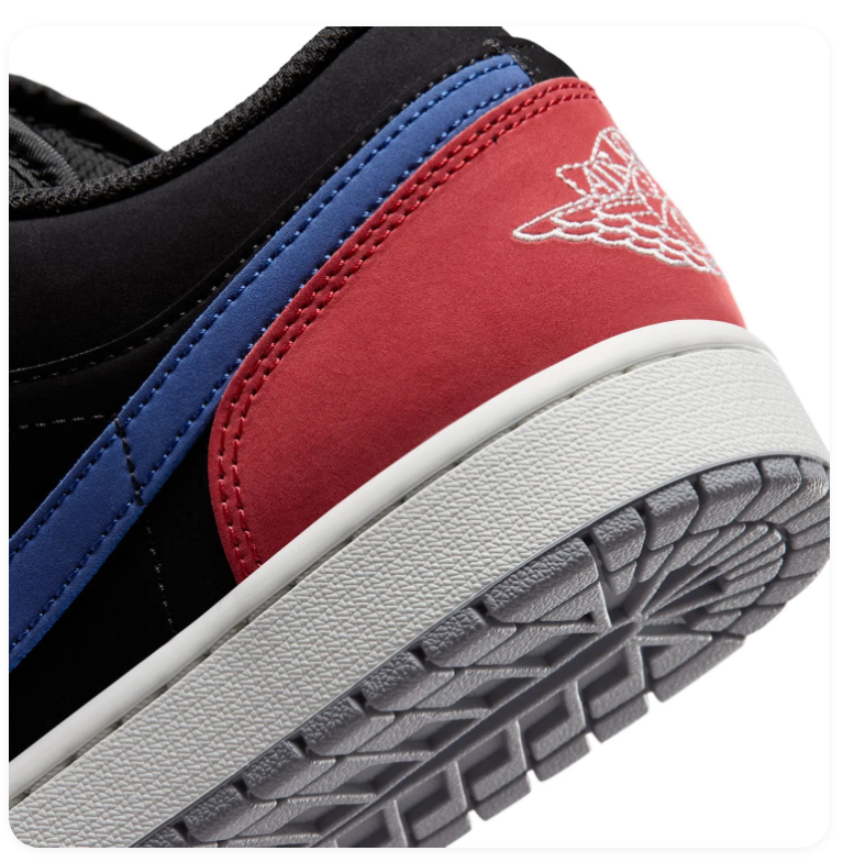 Air Jordan 1 Low Black, Blue & Red Sneakers