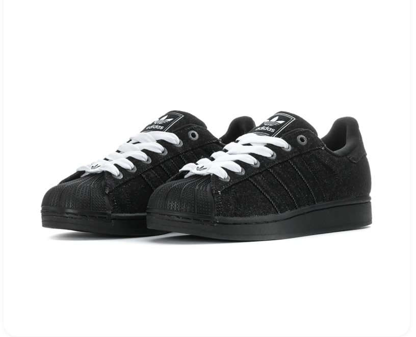 Adidas Superstar Black Textured Shell-Toe Sneakers with White Laces