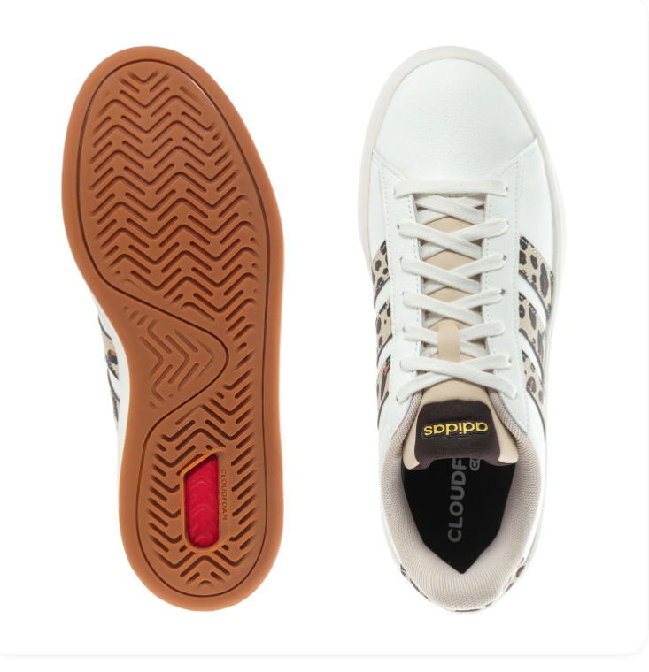 Adidas White Low-Top Sneakers with Leopard-Print Stripes