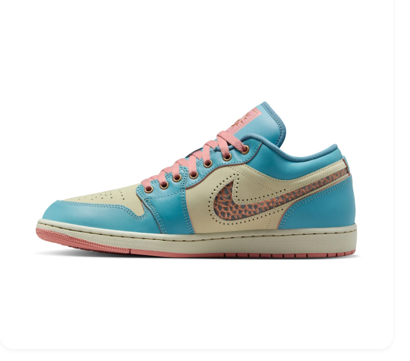 Air Jordan 1 Low Turquoise & Cream Sneakers with Pink Accents