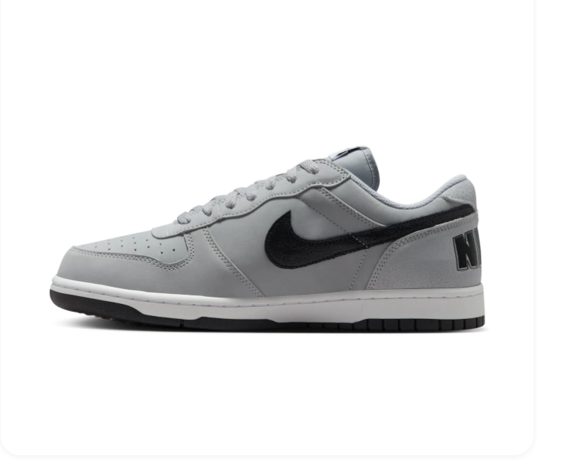 Nike Grey & Black Low-Top Sneakers with Oversized Heel Branding