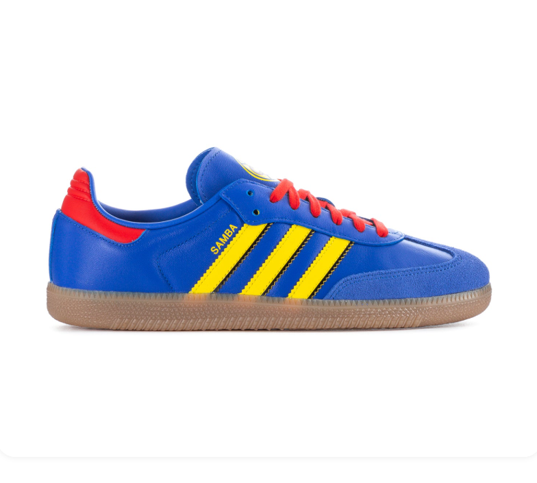 Adidas Samba Royal Blue & Yellow Gum-Sole Sneakers with Red Laces