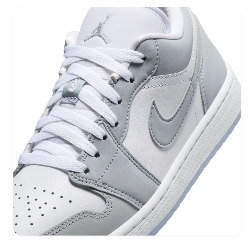 Air Jordan 1 Low Grey & White Sneakers with Translucent Sole