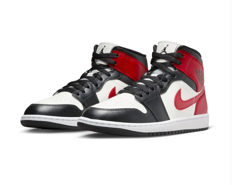 Air Jordan 1 Mid Black, White & Red Sneakers
