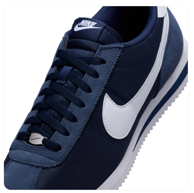Nike Cortez Navy & White Sneakers with Blue Suede-Like Overlays