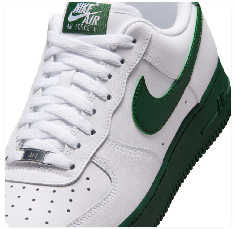 Nike Air Force 1 White & Dark Green Low-Top Sneakers