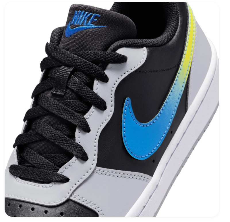 Nike Black & Grey Low-Top Sneakers with Blue-to-Yellow Gradient Swoosh