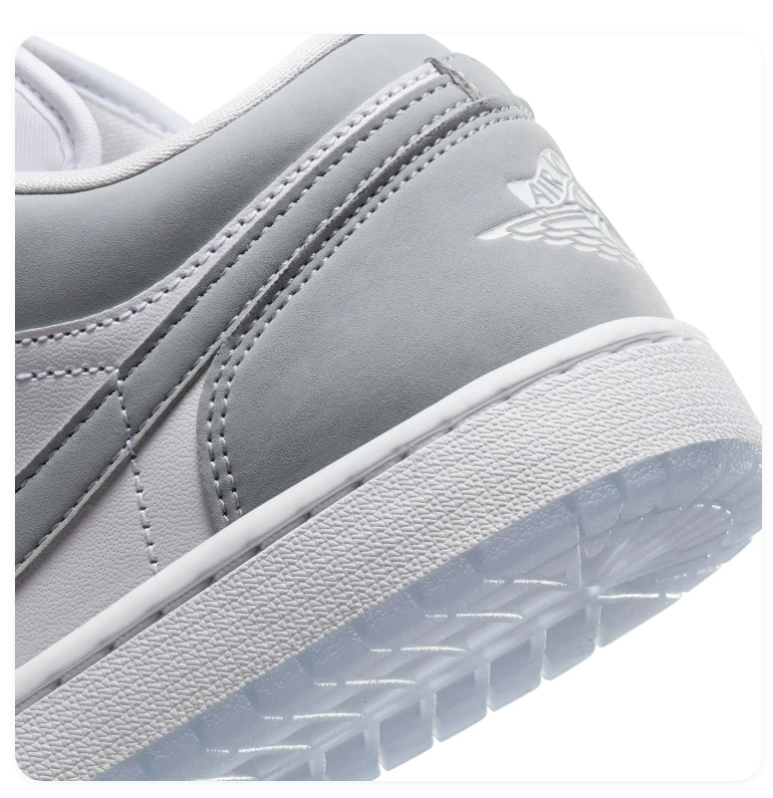 Air Jordan 1 Low Grey & White Sneakers with Translucent Sole
