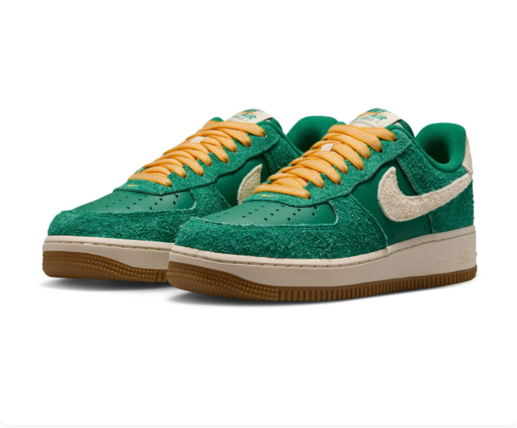Nike Air Force 1 Green & Cream Gum-Sole Sneakers with Yellow Laces