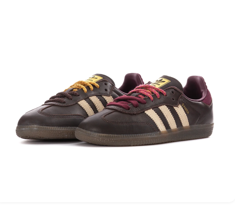 Adidas Samba Dark Brown & Cream Sneakers with Burgundy Accents