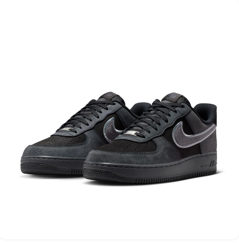 Nike Air Force 1 Black & Charcoal Sneakers with Silver Swoosh