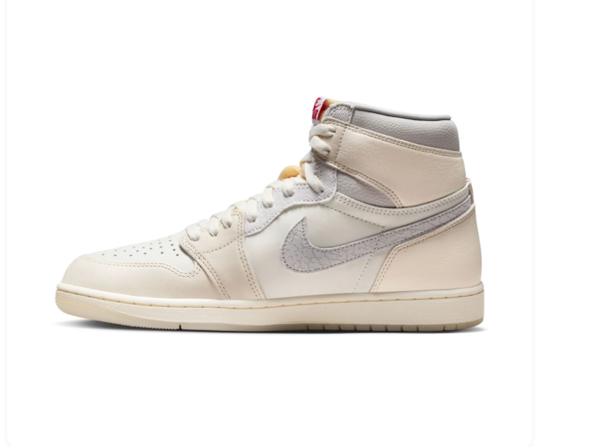 Air Jordan 1 High Cream & Grey Sneakers with Textured Swoosh