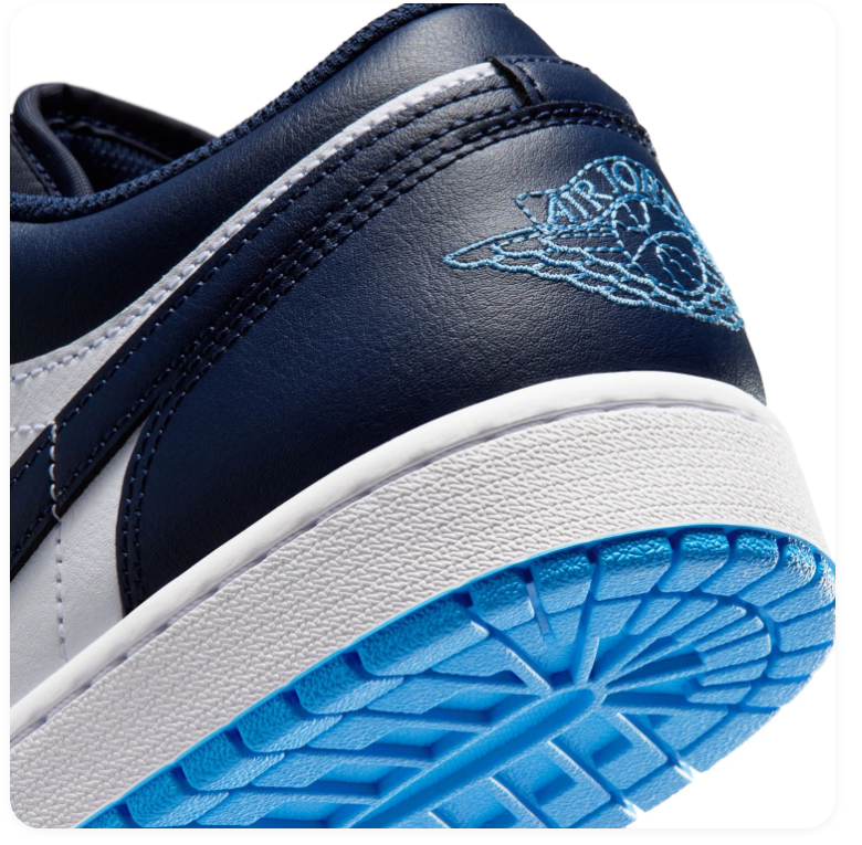 Air Jordan 1 Low Navy & White Sneakers with Bright Blue Sole