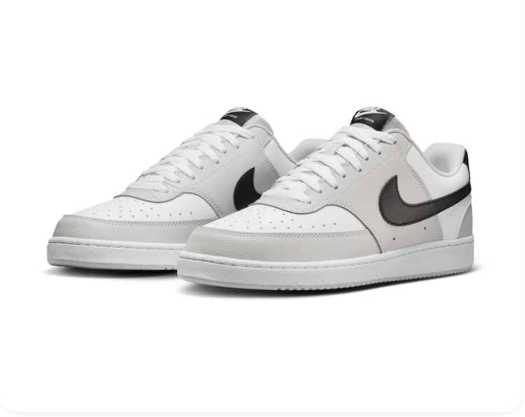 Nike Court Vision White & Light Grey Sneakers with Black Swoosh