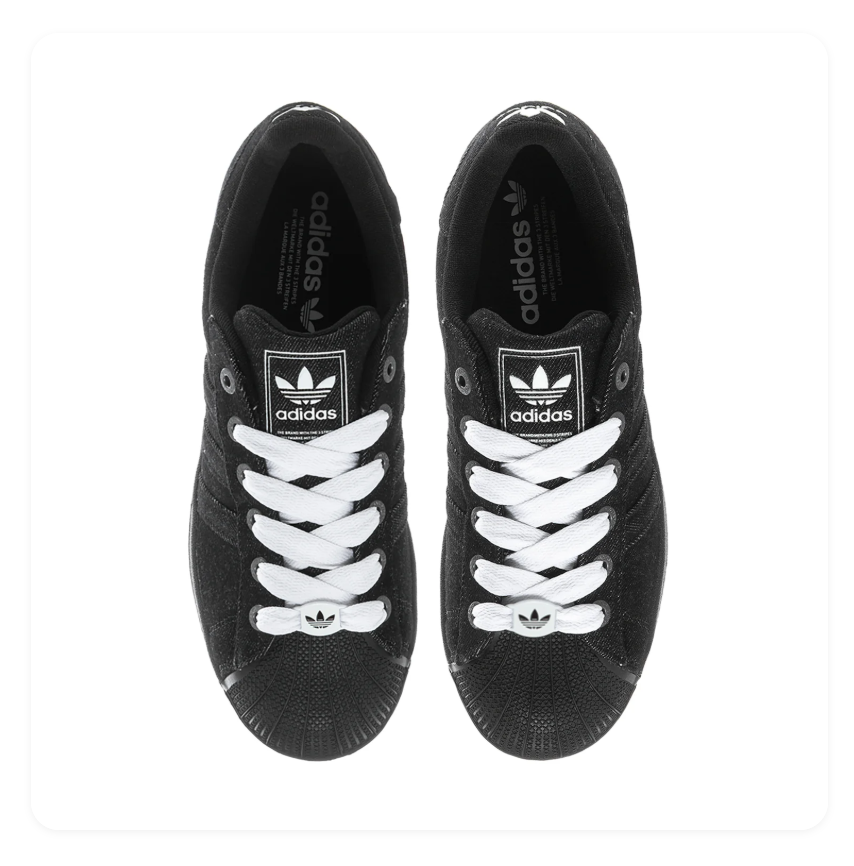 Adidas Superstar Black Textured Shell-Toe Sneakers with White Laces