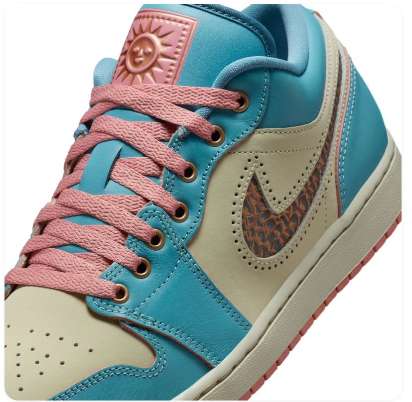 Air Jordan 1 Low Turquoise & Cream Sneakers with Pink Accents