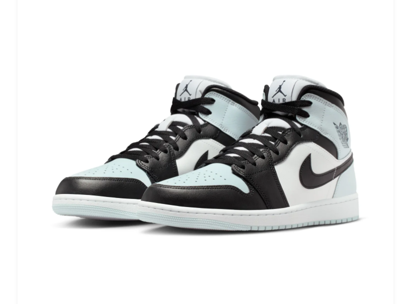 Air Jordan 1 Mid Light Blue, Black & White Sneakers