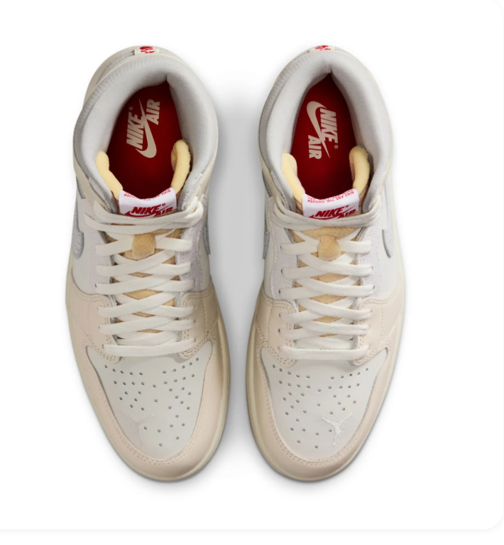 Air Jordan 1 High Cream & Grey Sneakers with Textured Swoosh