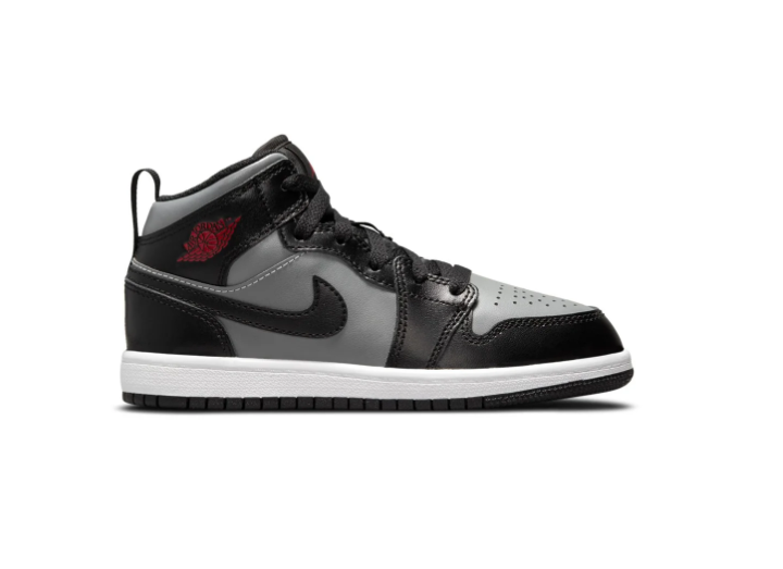 Air Jordan 1 Mid Black & Grey Sneakers with Red Accents