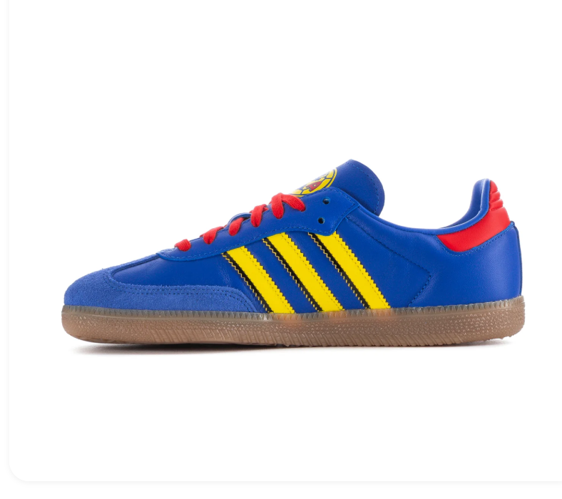 Adidas Samba Royal Blue & Yellow Gum-Sole Sneakers with Red Laces