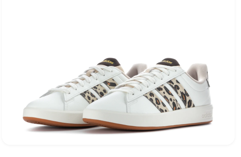 Adidas White Low-Top Sneakers with Leopard-Print Stripes