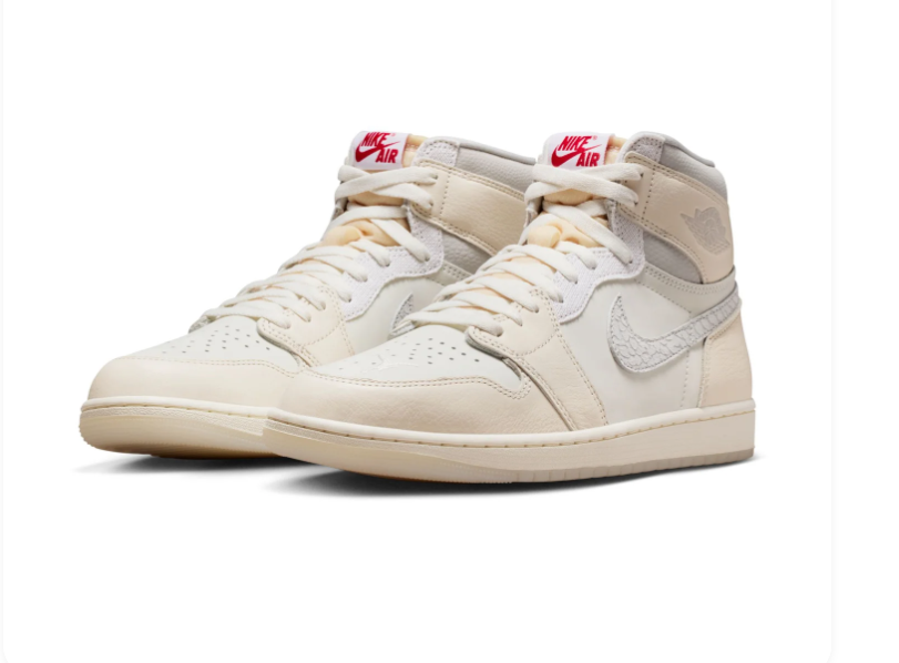 Air Jordan 1 High Cream & Grey Sneakers with Textured Swoosh
