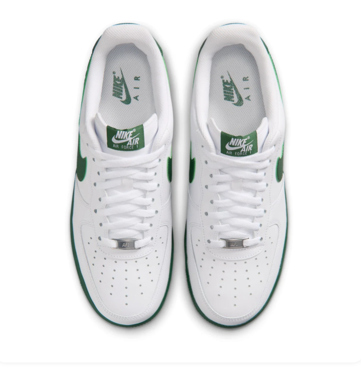 Nike Air Force 1 White & Dark Green Low-Top Sneakers