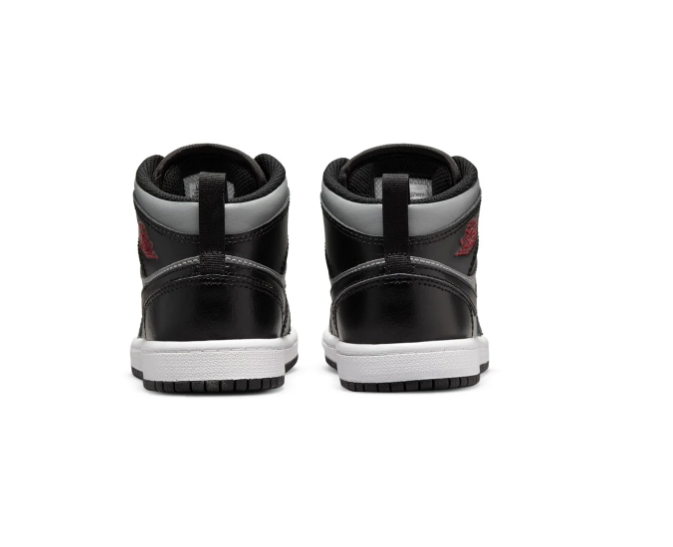 Air Jordan 1 Mid Black & Grey Sneakers with Red Accents
