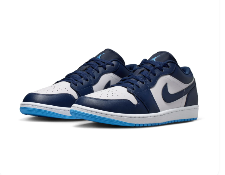 Air Jordan 1 Low Navy & White Sneakers with Bright Blue Sole