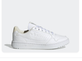 Adidas White Low-Top Sneakers with Cream Accents & Embossed Trefoil