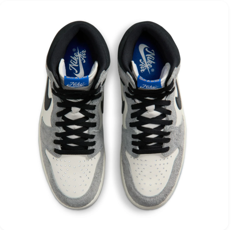 Air Jordan 1 High Grey & White Sneakers with Blue Sole