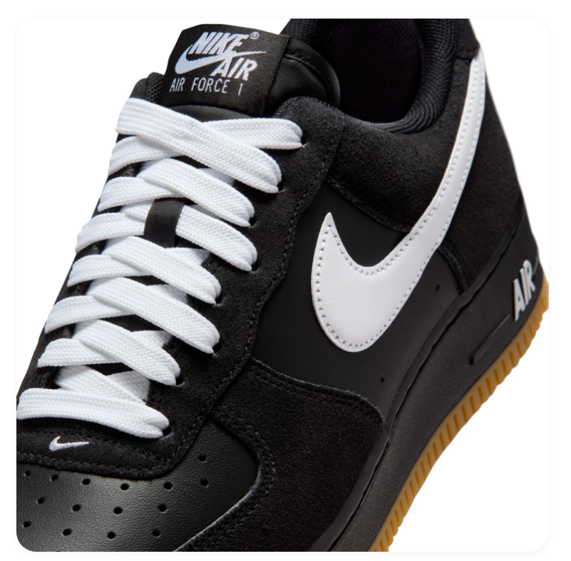 Nike Air Force 1 Black & White Gum-Sole Sneakers