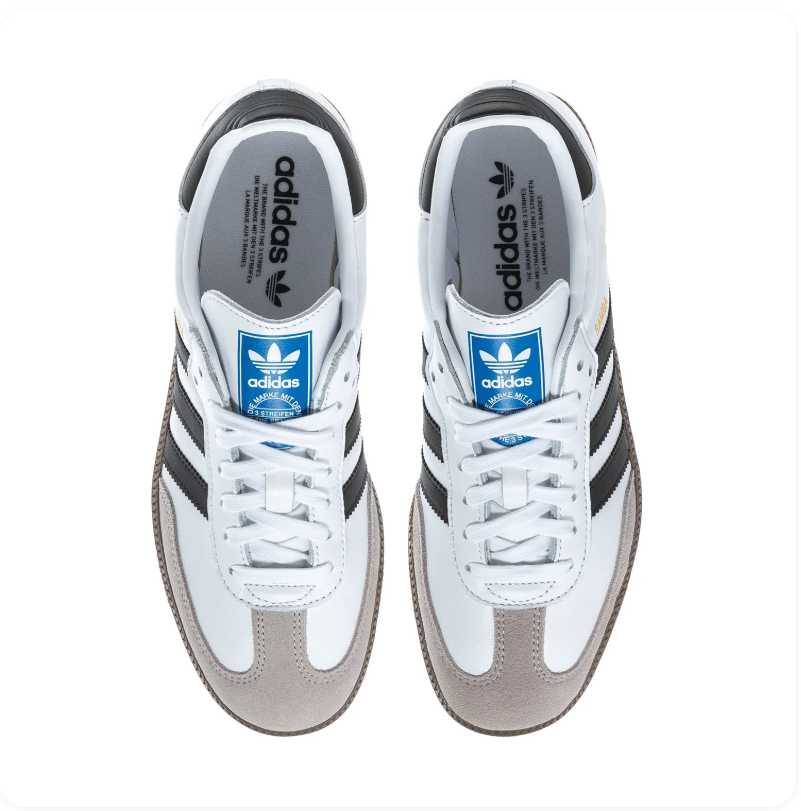 Adidas Samba White & Black Sneakers with Grey T-Toe
