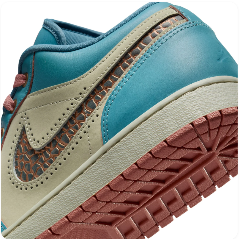 Air Jordan 1 Low Turquoise & Cream Sneakers with Pink Accents