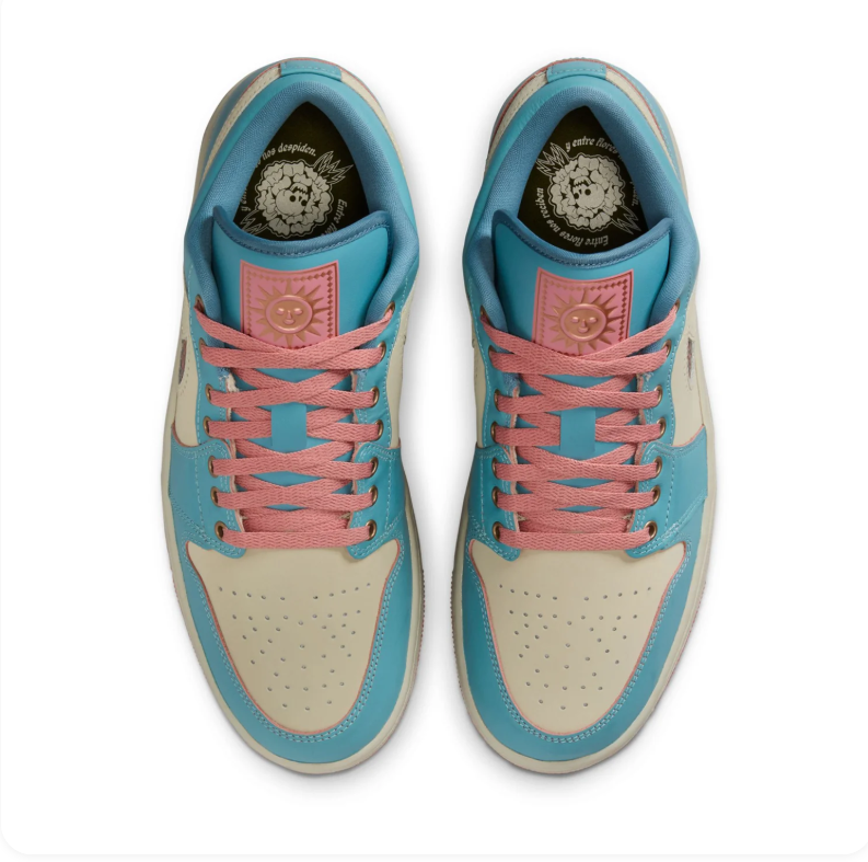 Air Jordan 1 Low Turquoise & Cream Sneakers with Pink Accents