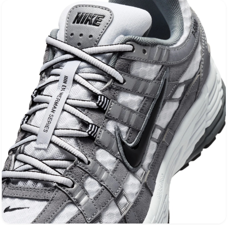 Nike P-6000 Grey & White Mesh Sneakers with Black Swoosh