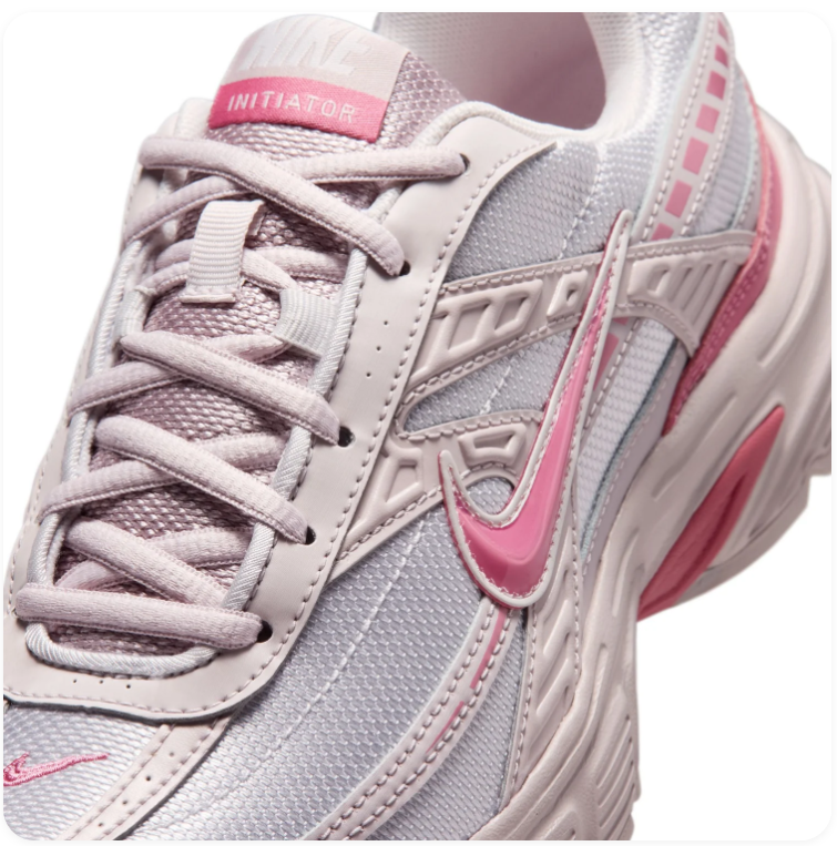 Nike Initiator White & Pale Pink Mesh Sneakers with Bright Pink Accents