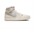 Air Jordan 1 High Cream & Grey Sneakers with Textured Swoosh