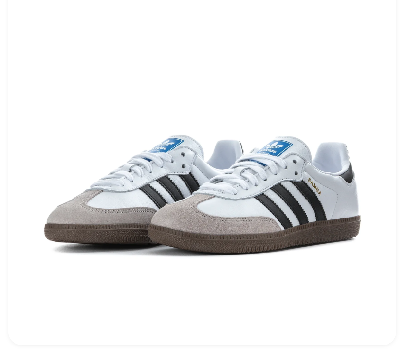 Adidas Samba White & Black Sneakers with Grey T-Toe