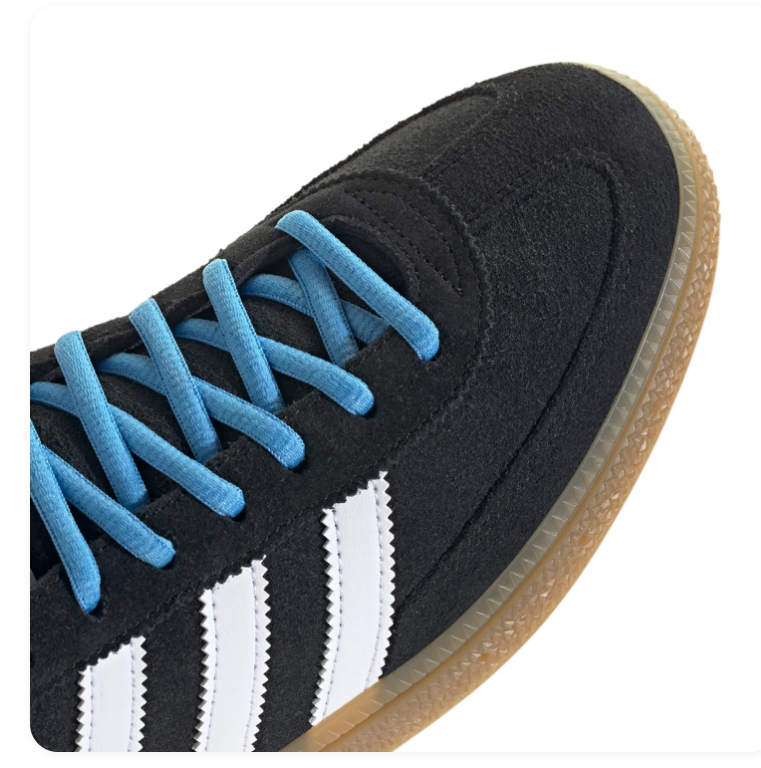 Adidas Handball Spezial Black & White Gum-Sole Sneakers with Blue Laces
