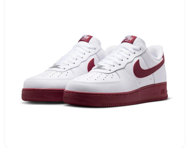 Nike Air Force 1 White & Burgundy Low-Top Sneakers
