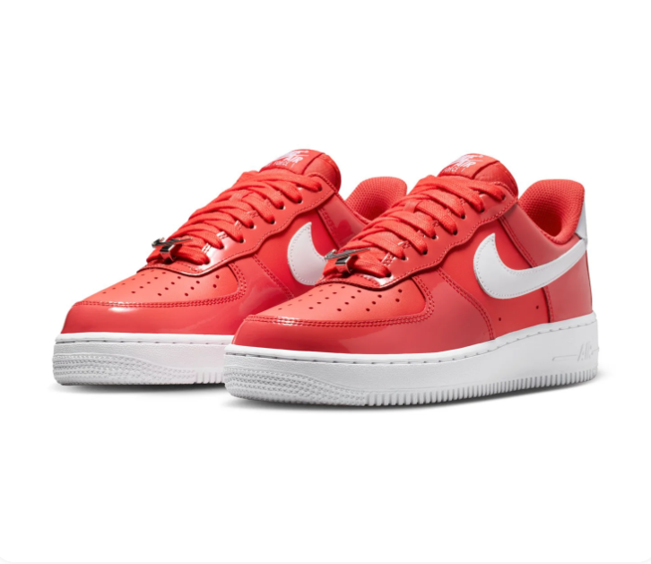 Nike Air Force 1 Red & White Low-Top Sneakers with Glossy Panels